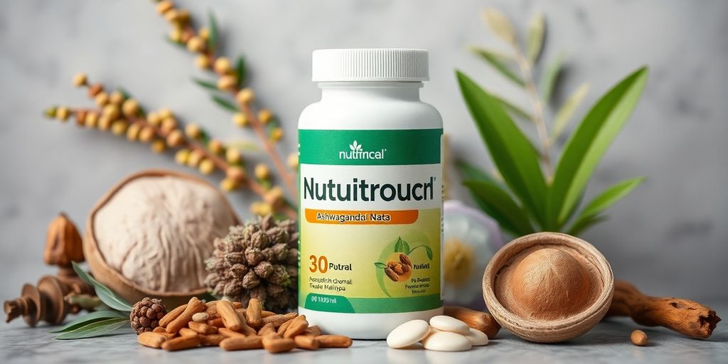 Bottle of Nutrafol with natural ingredients.
