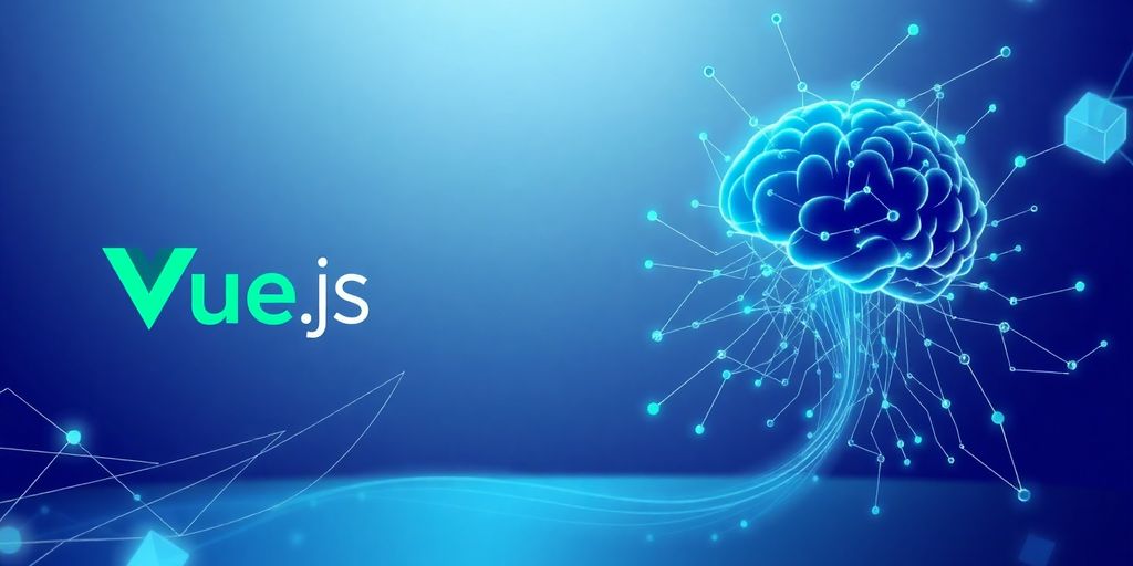 Vue logo merging with AI brain.