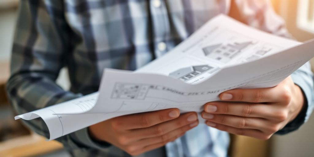 Contractor examining blueprints for a home remodel.
