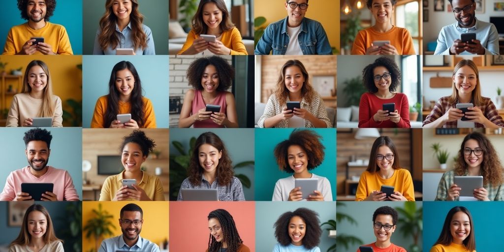 Diverse people enjoying video content on various devices.