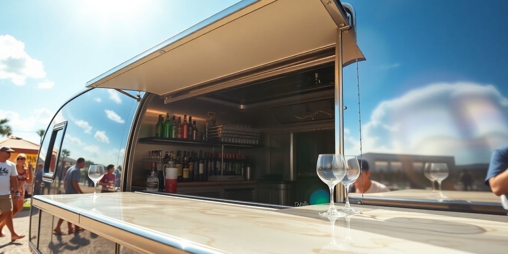 Mobile bar serving drinks at outdoor Florida event.