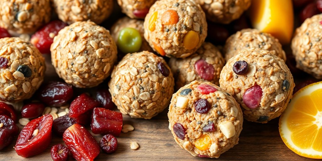 Healthy no-bake energy bites with oats and seeds.