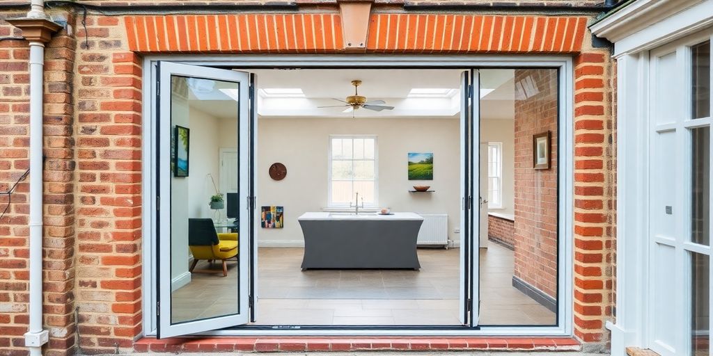 Bi-fold doors in a listed UK property with historical features.
