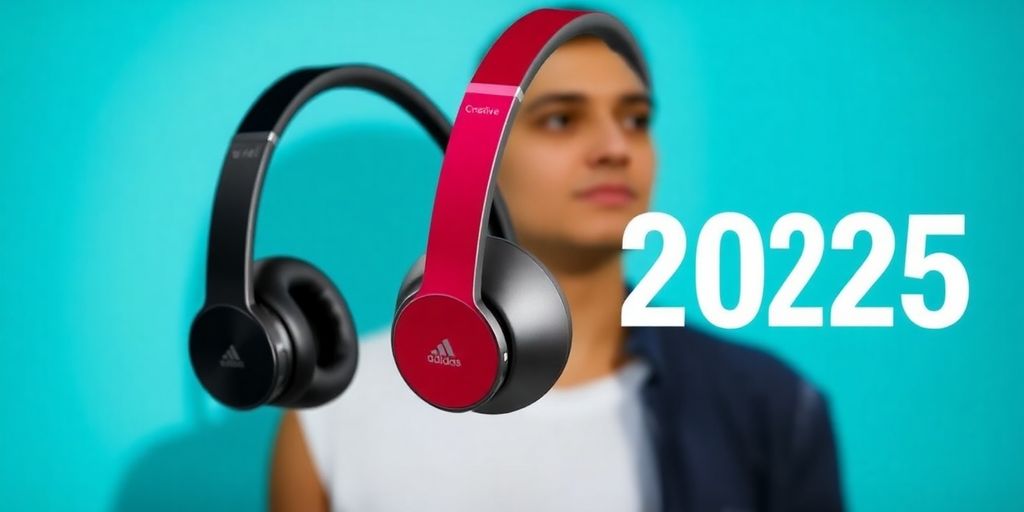 Kopfhörer von Creative Jabra Adidas Sennheiser auf einem Tisch.