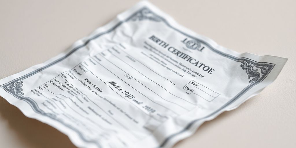 Close-up of a birth certificate document.