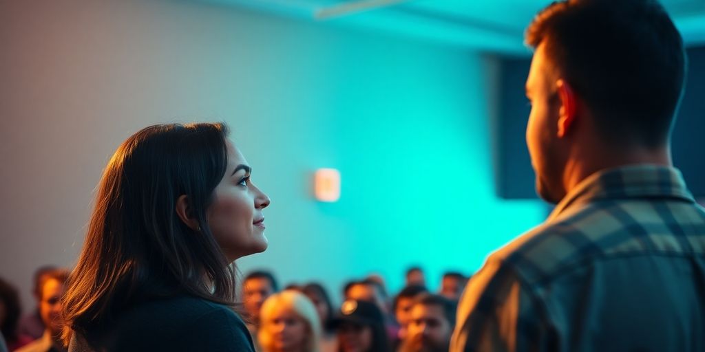 Connect with your audience. Person connecting with an engaged audience.