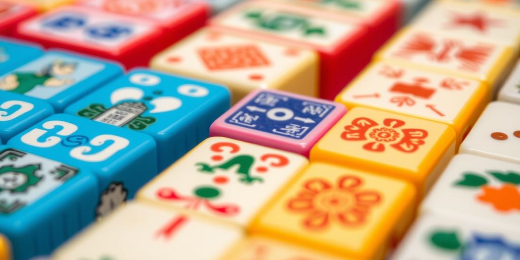 Colorful American Mahjong tiles with intricate designs.