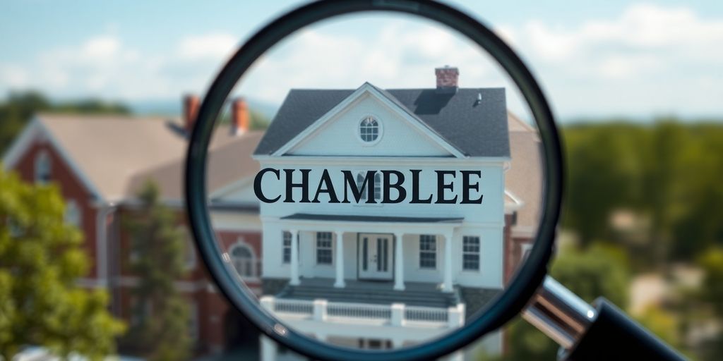 Chamblee street scene with a magnifying glass over a building.