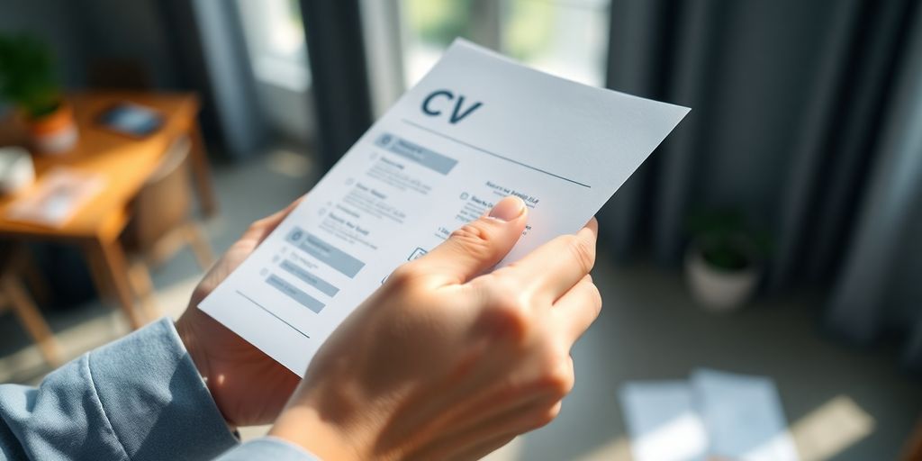 Person's hands holding a modern CV.
