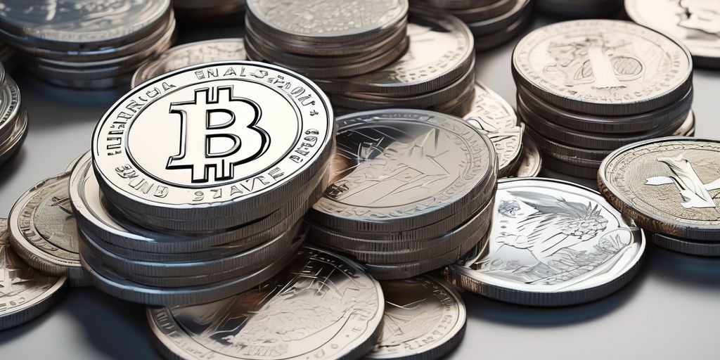 financial market with rising interest rates and silver coins