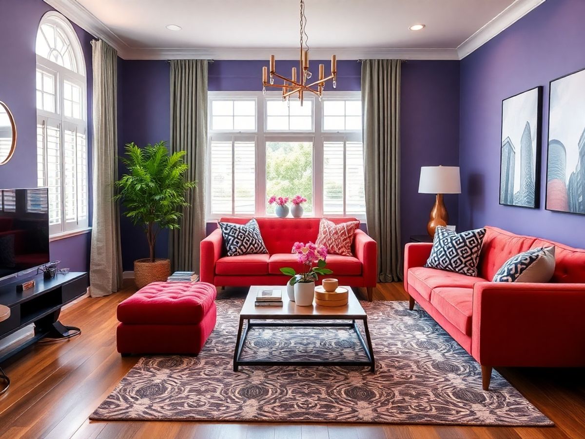 סלון מעוצב עם רהיטים מודרניים וצבעים חיים