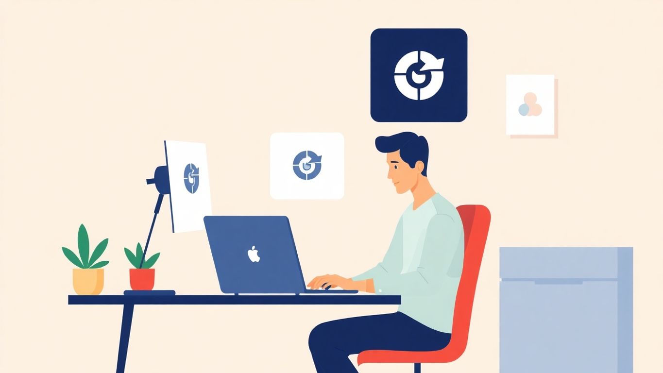 Designer som jobber med logo i moderne illustrasjon.