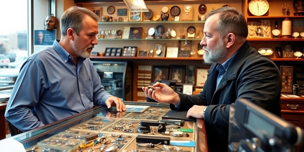 Homme négociant offre de prêt sur des objets de valeur.