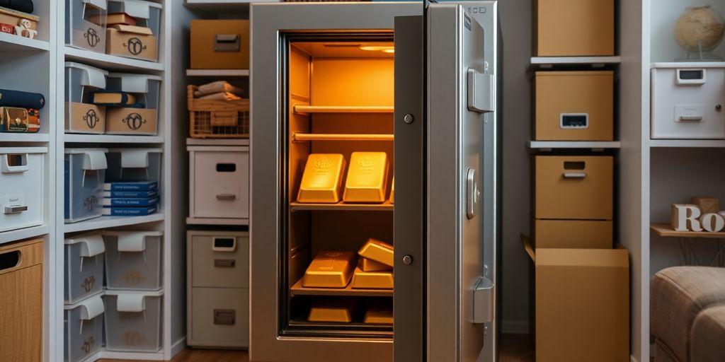 Coffre-fort à domicile avec des lingots d'or.