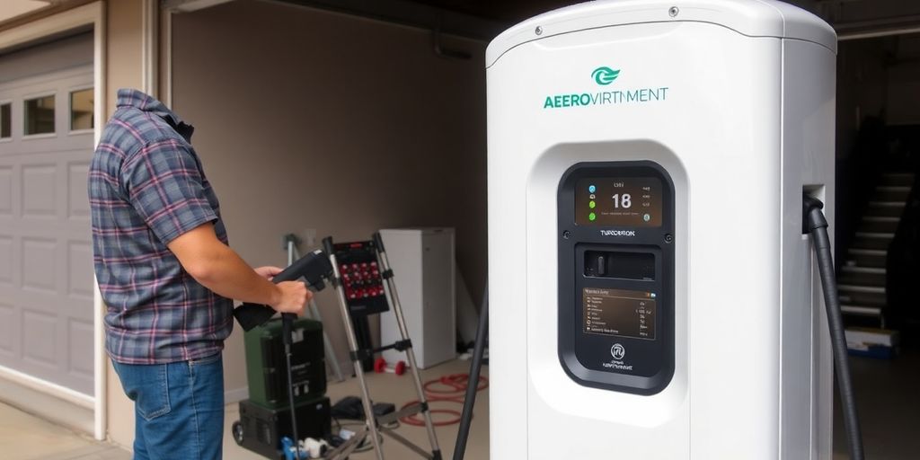 Technician installing Aerovironment TurboDock charging station.