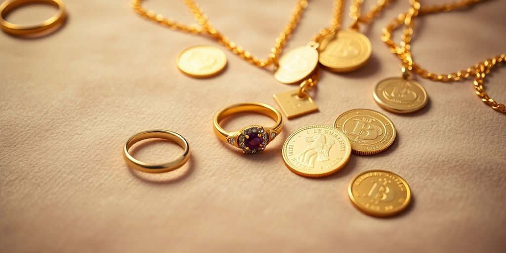Bijoux en or sur un fond en velours.