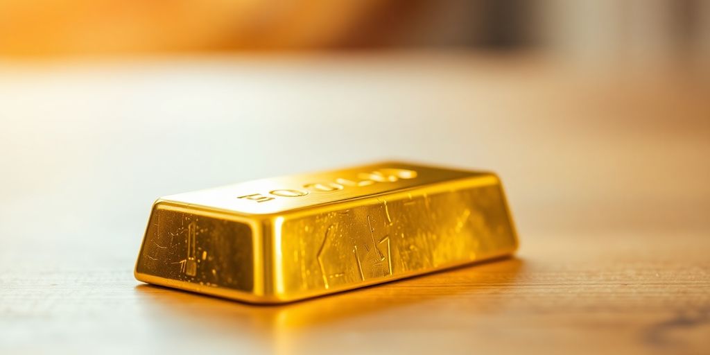 Lingot d'or sur une table en bois.