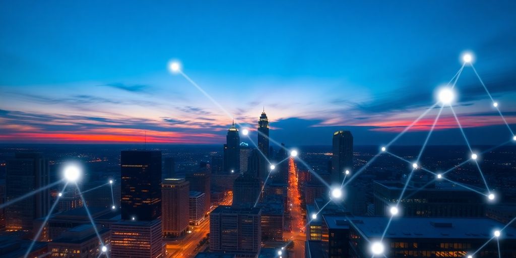 Atlanta skyline with glowing tech network