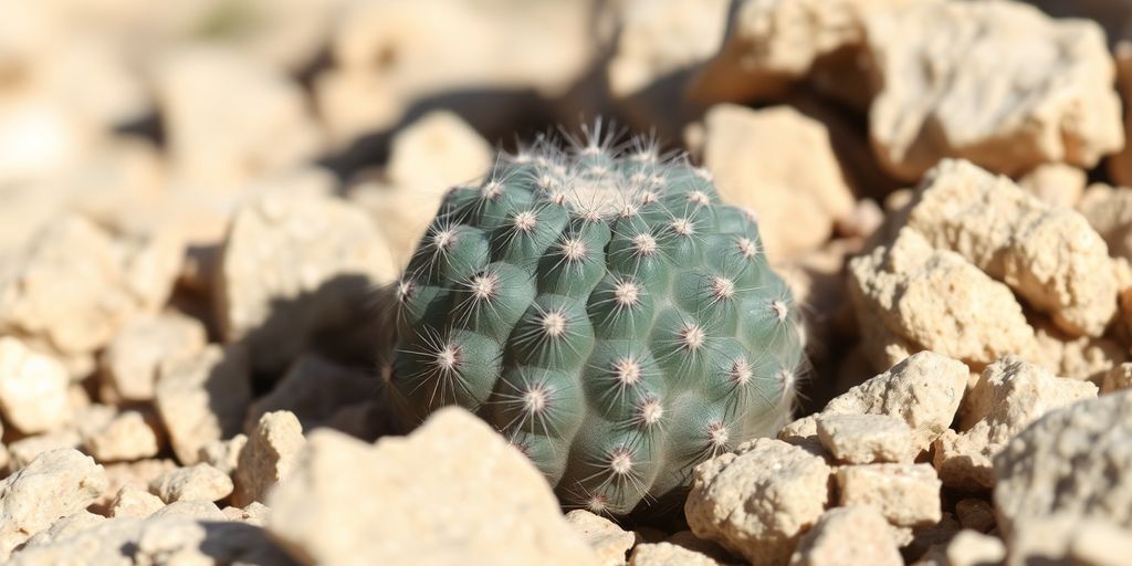 Cactus Aztekium ritteri creciendo en rocas desérticas.