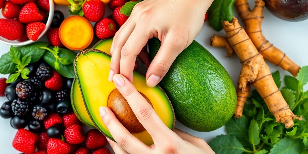 Photographic image of colorful anti-inflammatory foods for heart health.