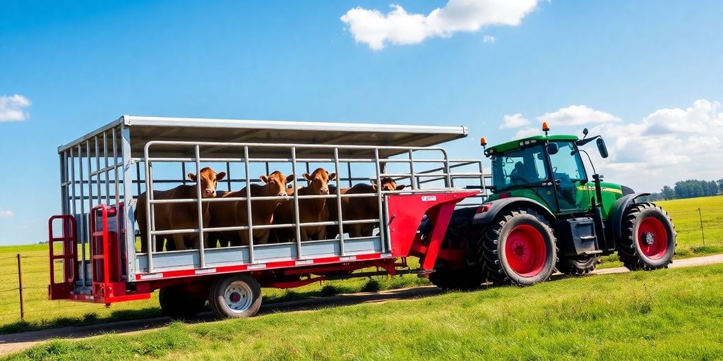 Rimorchio per animali, trasportatore, trattore, fattoria, pascolo, bestiame