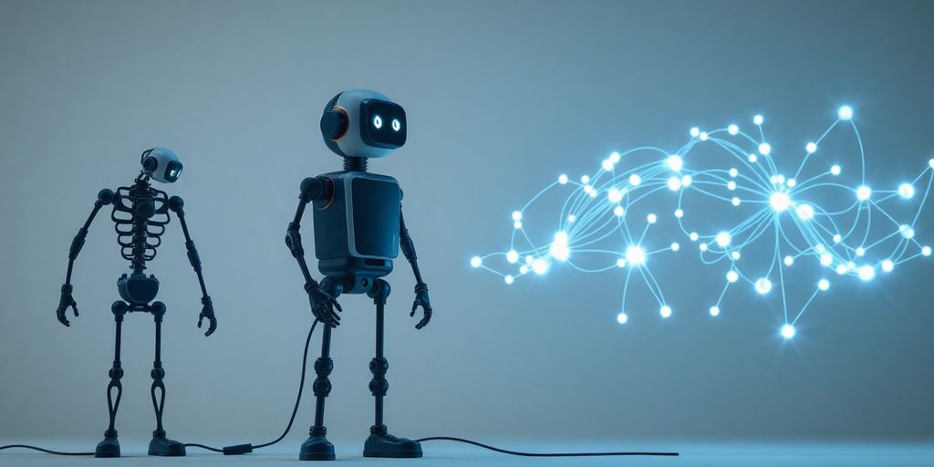 Chatbot evolution from wires to sleek AI.