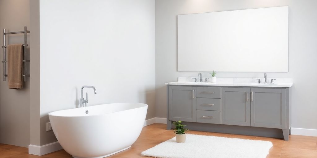 Modern bathroom with elegant fixtures and soft lighting.