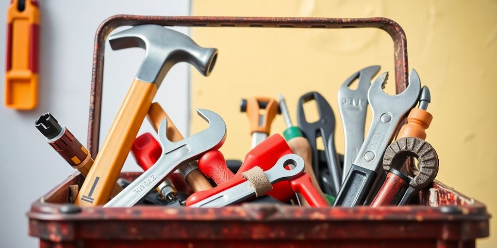 A toolbox with tools for home repair and renovation.