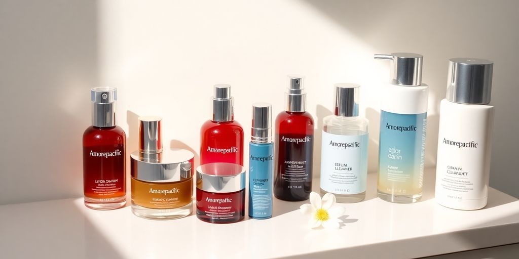 Amorepacific beauty products on a vanity.