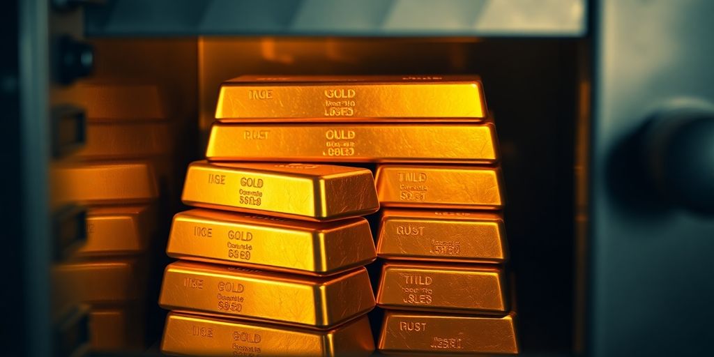 Lingots d'or empilés dans un coffre-fort sombre
