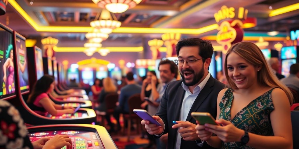 Cảnh casino trực tuyến với người chơi vui vẻ.