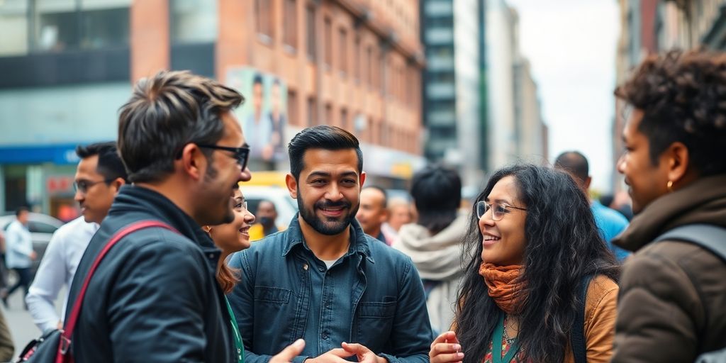 People connecting across diverse cityscapes.