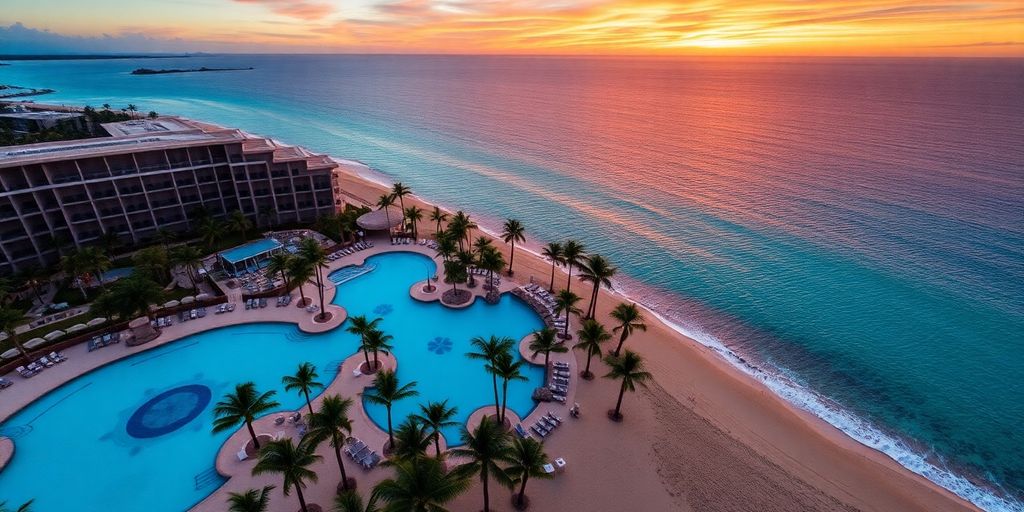 Aerial view of Secrets Cabo San Lucas Resort's beach.