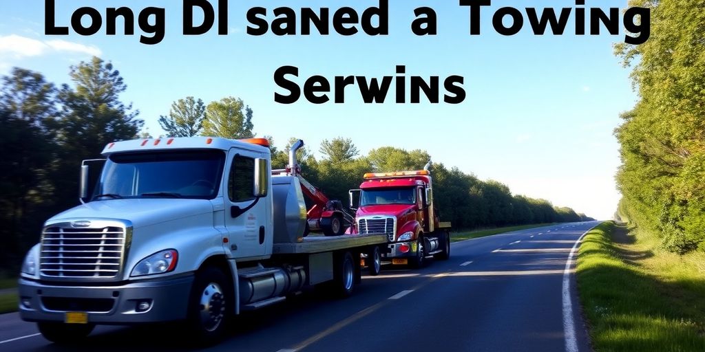 Tow truck helping a car on a peaceful roadside.