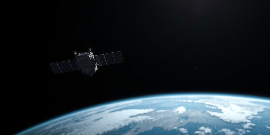 Satélite no espaço enviando sinal para a Terra.