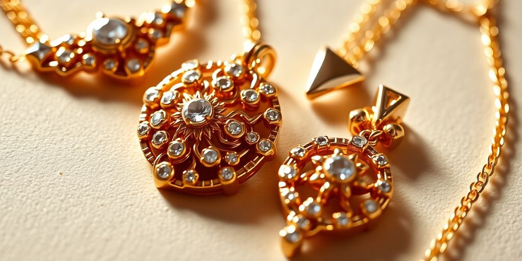 Bijoux en or brillants sur fond neutre.