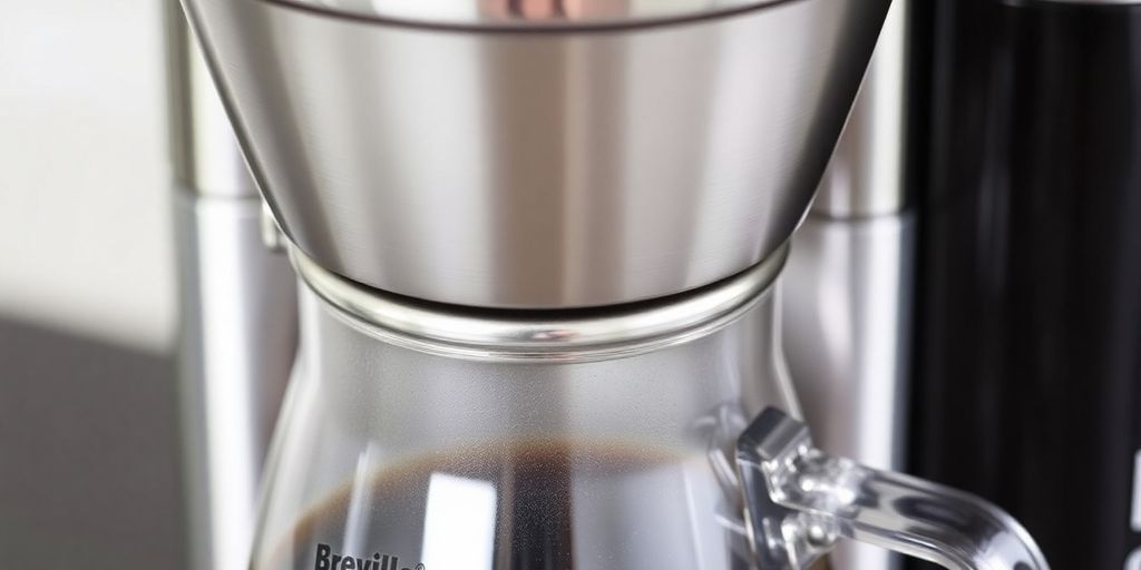 Brewing coffee in a sleek stainless steel coffee maker.
