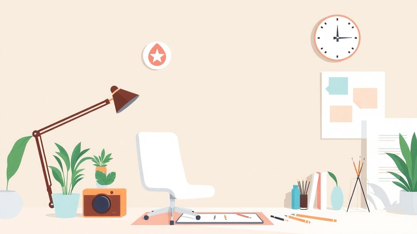 Illustrasjon av designverktøy og arbeidsplass.