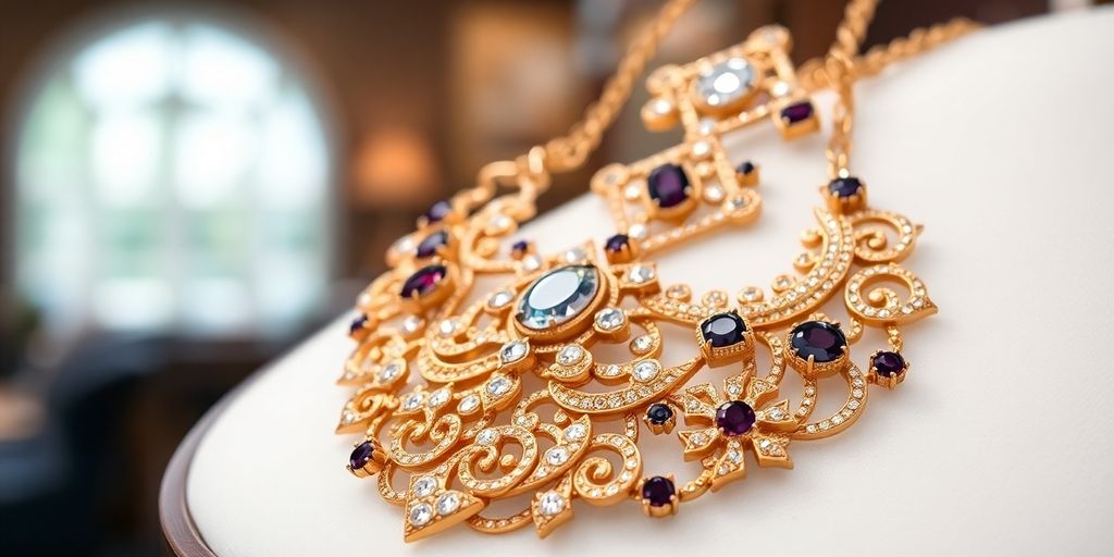 Bijoux en or dans une maison de vente aux enchères.