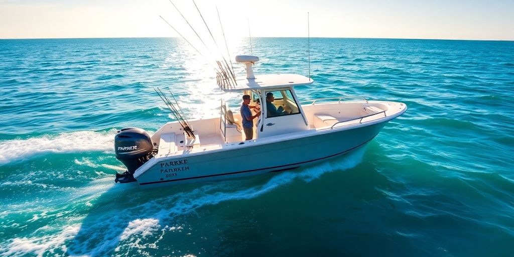 Parker 2501 Center Console boat on ocean waters.