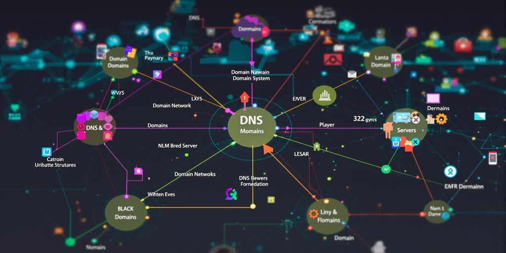 Interconnected computer nodes representing the Domain Name System.