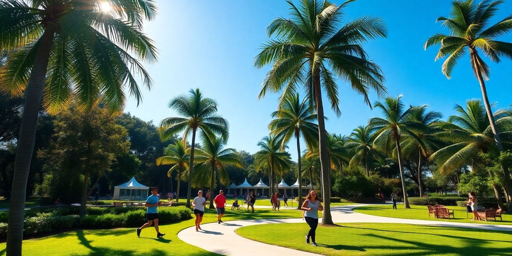 Sunny day in Aventura, Florida with people outdoors.