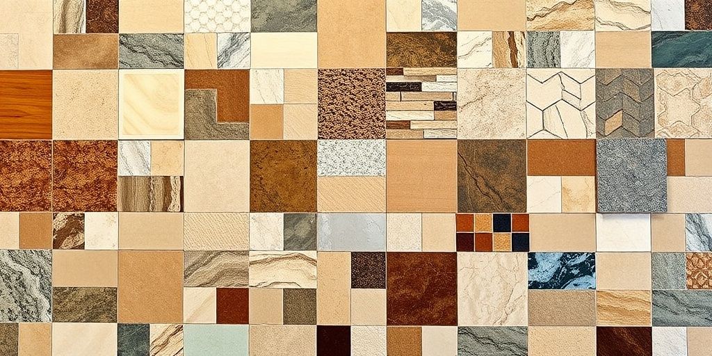 Colorful tiles arranged artfully in a bright showroom.