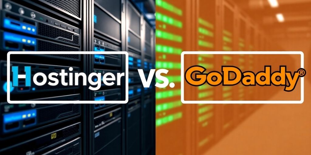 Hostinger server rack next to GoDaddy server rack