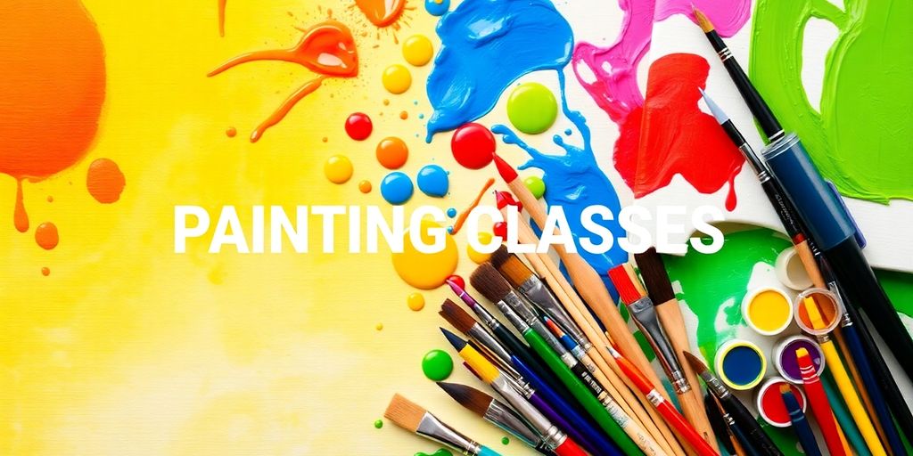 Colorful paints and brushes for art classes.