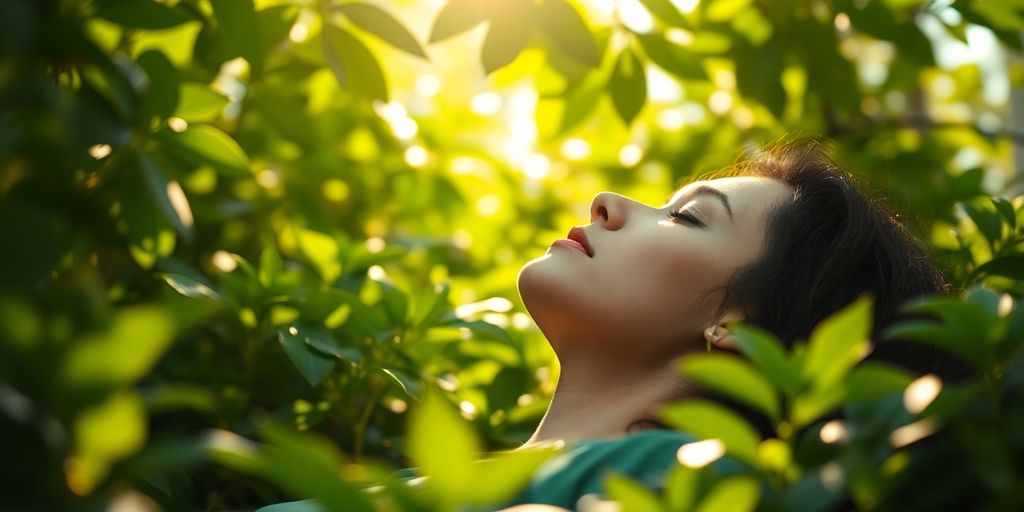 Person meditating peacefully in a serene natural setting.