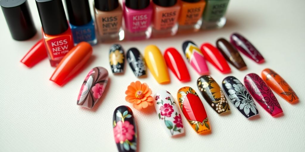 Unhas coloridas e desenhadas da Kiss New York.