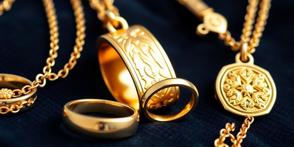 Bijoux en or brillants sur fond en velours.