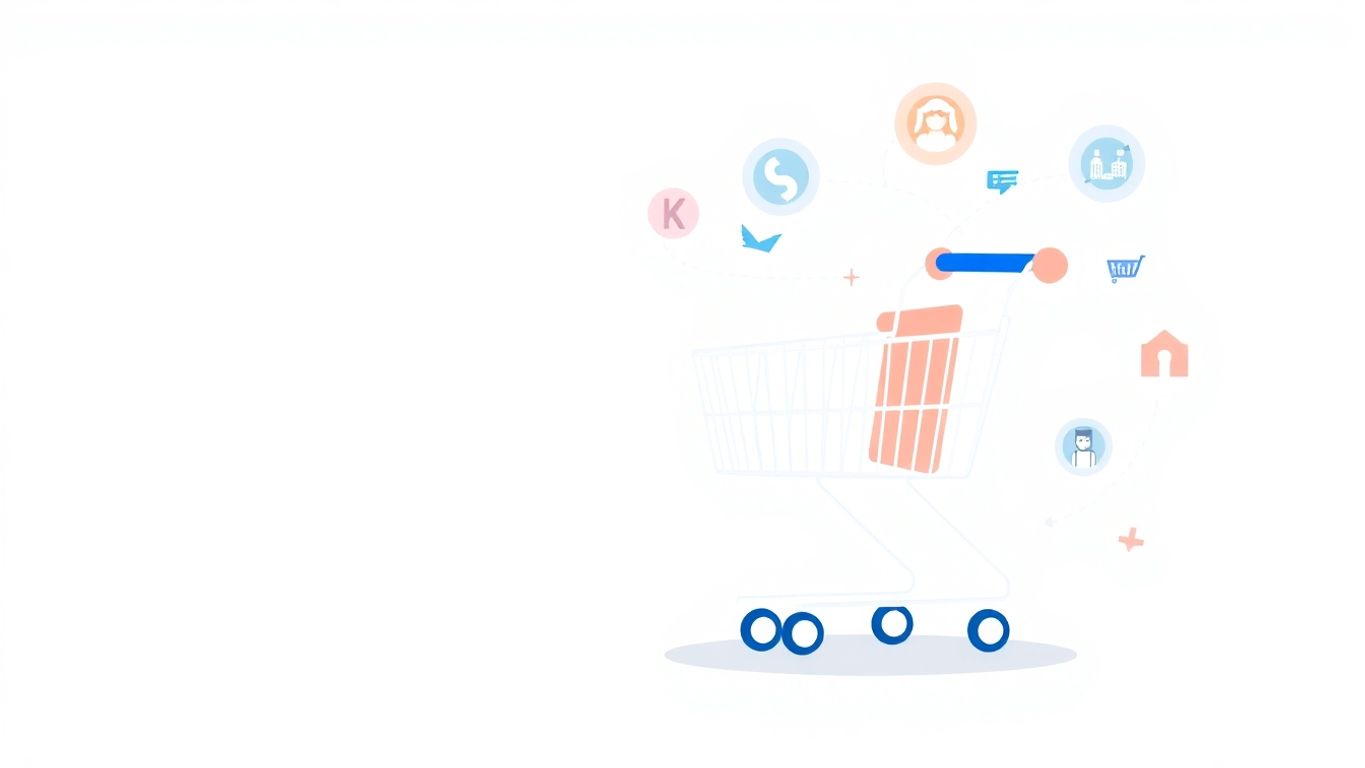 Illustrasjon av handlekurv med digitale verktøy.