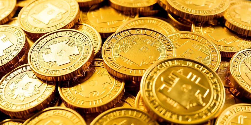 Pièces d'or anciennes brillent sur un fond sombre.